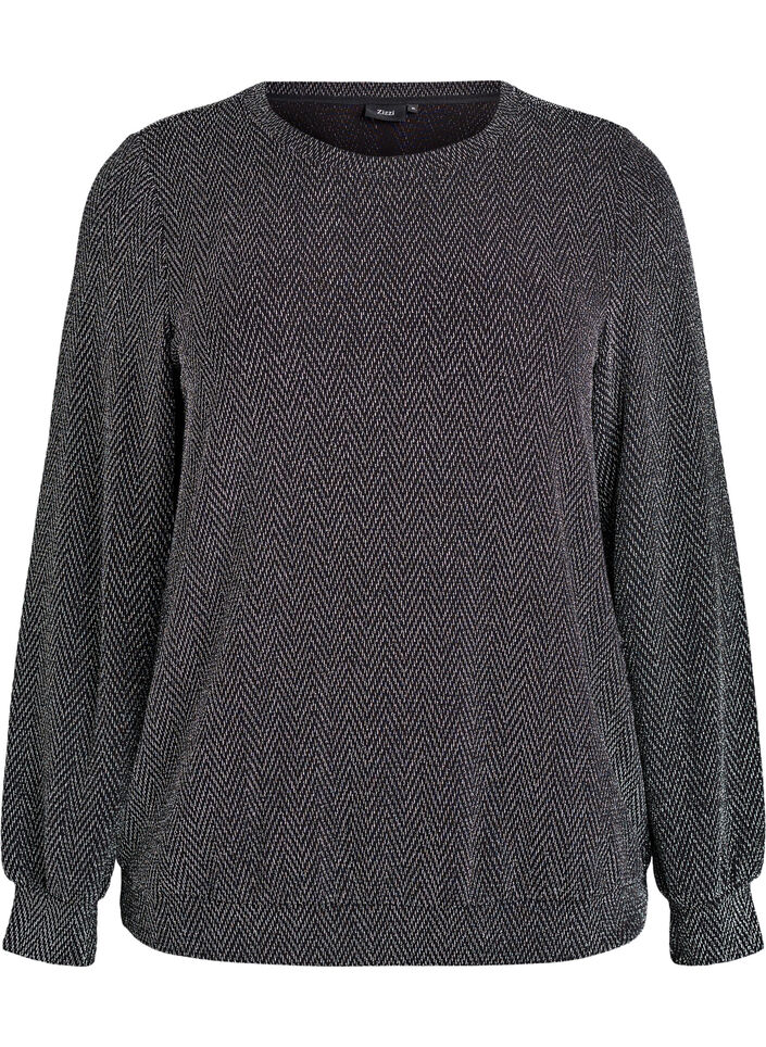 Blouse with herringbone pattern and glitter thread, Black, Packshot image number 0