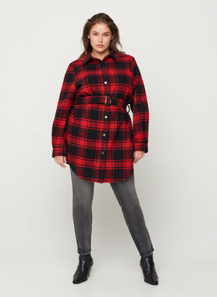 Cheecked shirt jacket, Red CHECK , Model image number 2