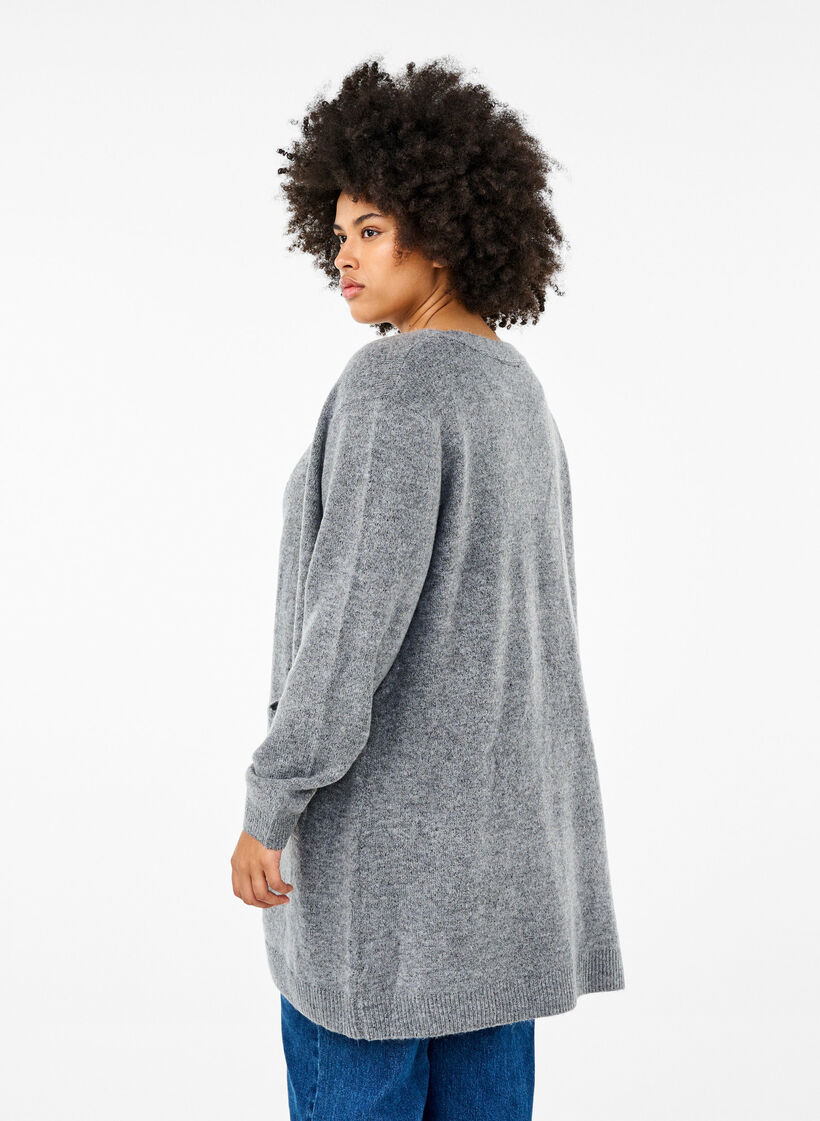 Long knitwear cardigan with pockets, Grey, Model image number 2
