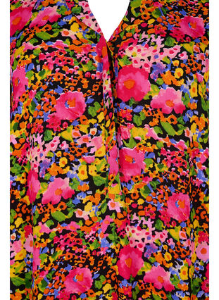 Floral viscose tunic with 3/4 sleeves, Neon Flower Print, Packshot image number 2