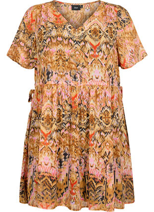 Short dress with v-neck and print, Colorful Ethnic, Packshot image number 0