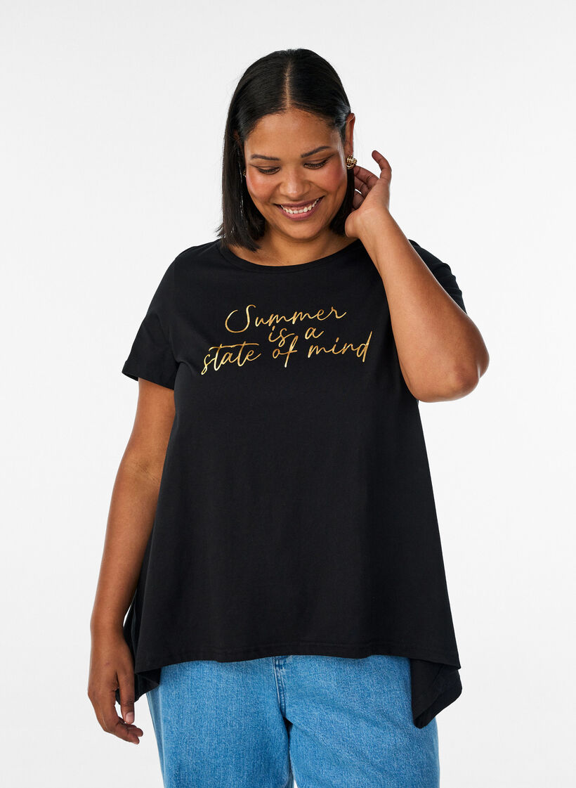 T-shirt with a round neck and A-line shape, Black, Model image number 0
