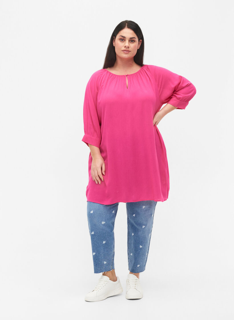 Viscose tunic with 3/4 sleeves, Pink, Model image number 1