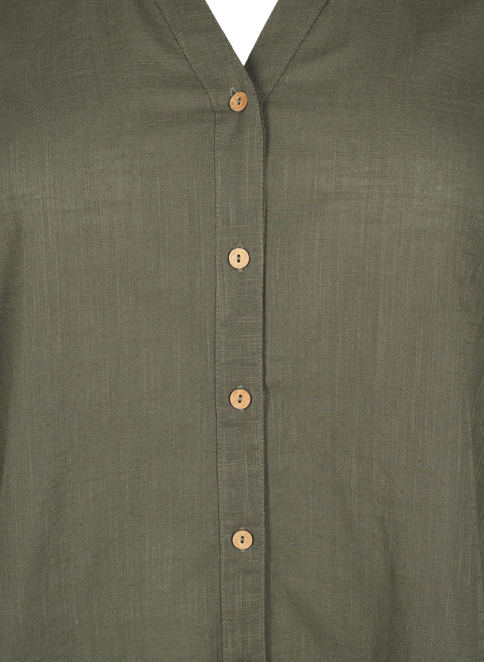 ZizzifashionCotton shirt blouse with a v-neck, Green, Packshot image number 2