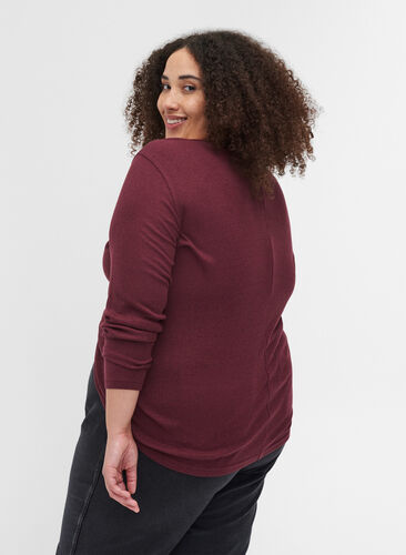 Long-sleeved blouse in ribbed fabric with buttons, Port Royal, Model image number 1