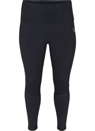 Cropped sports leggings with mesh, Black, Packshot image number 0
