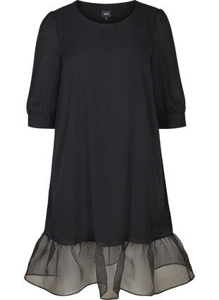 Dress with puff sleeves, Black, Packshot image number 0