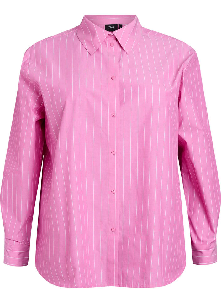 Shirt blouse with pinstripes and tie detail at the back, Pink, Packshot image number 0