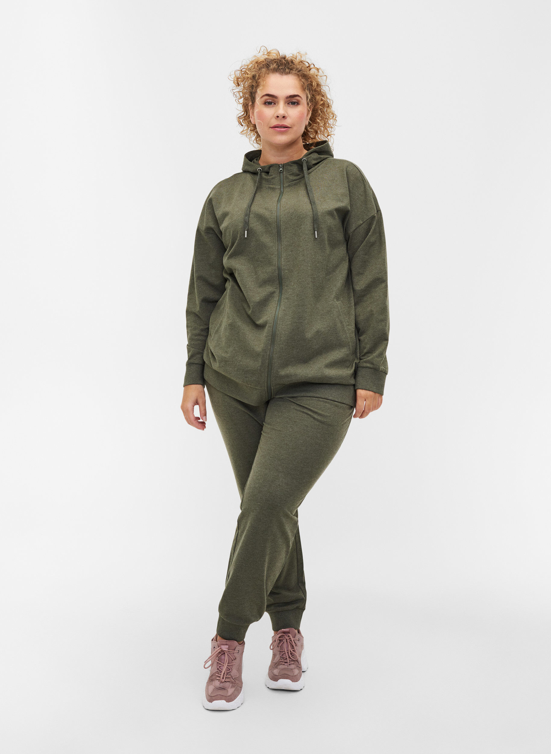 Zizzifashion Sweater cardigan with a zip and hood, Forest Night, Model image number 2