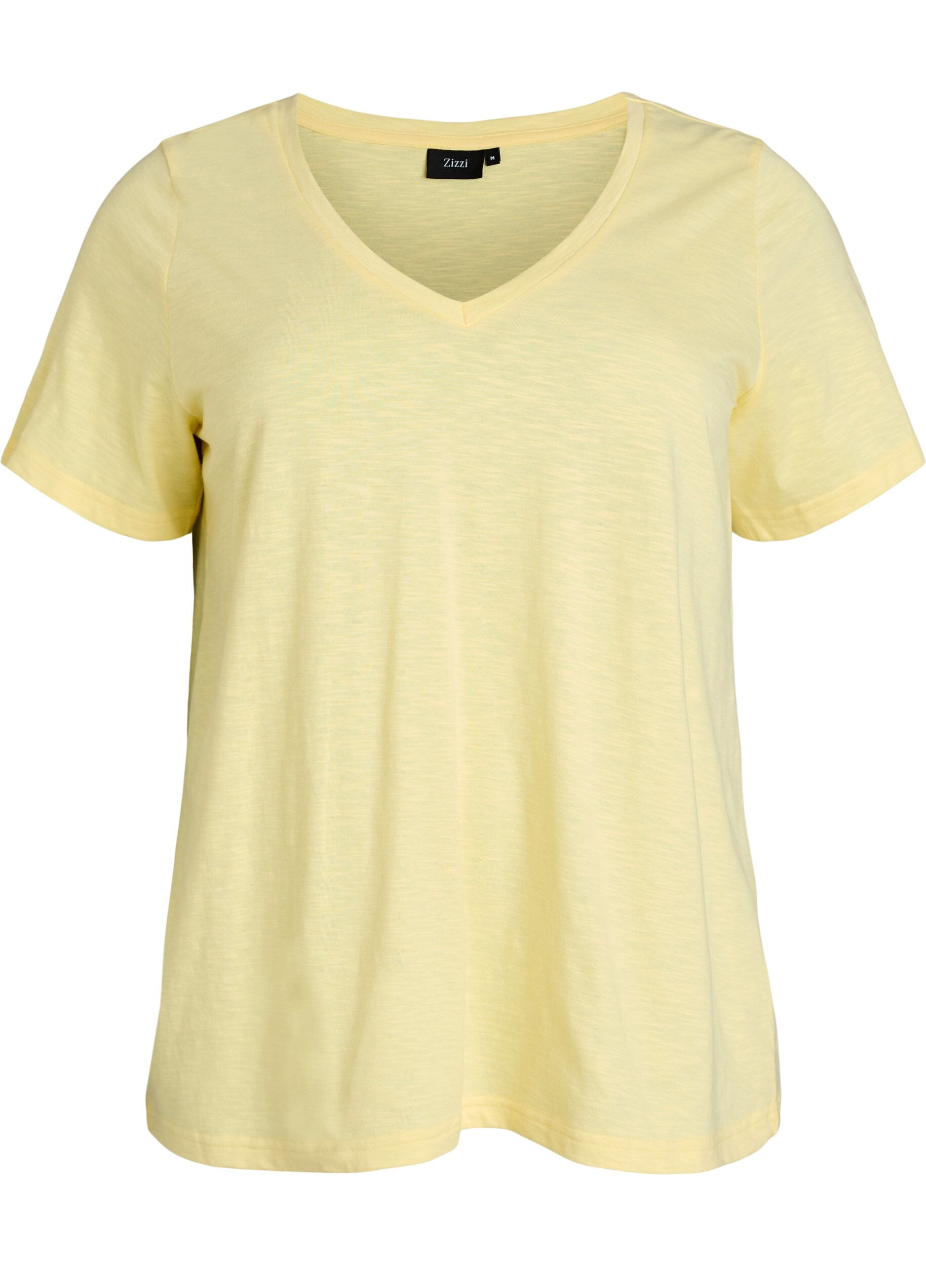 Zizzifashion Short-sleeved basic t-shirt with v-neck, Yellow, Packshot image number 0