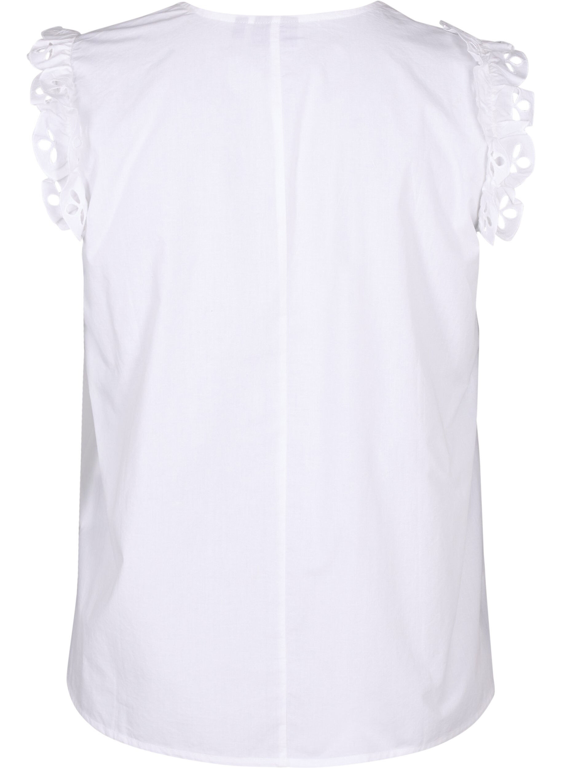 Zizzifashion Sleeveless cotton top with ruffles, White, Packshot image number 1