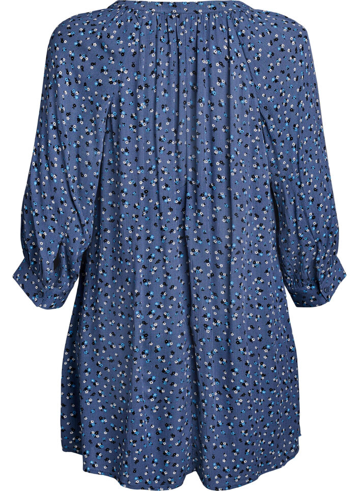 Tunic with floral print and 3/4 sleeves, Blue, Packshot image number 1
