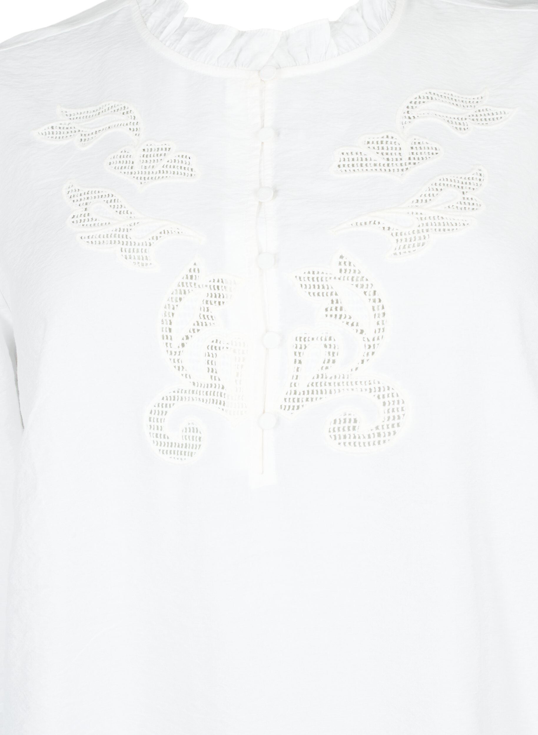 Zizzifashion Blouse with ruffles and broderie anglaise, Bright White, Packshot image number 2