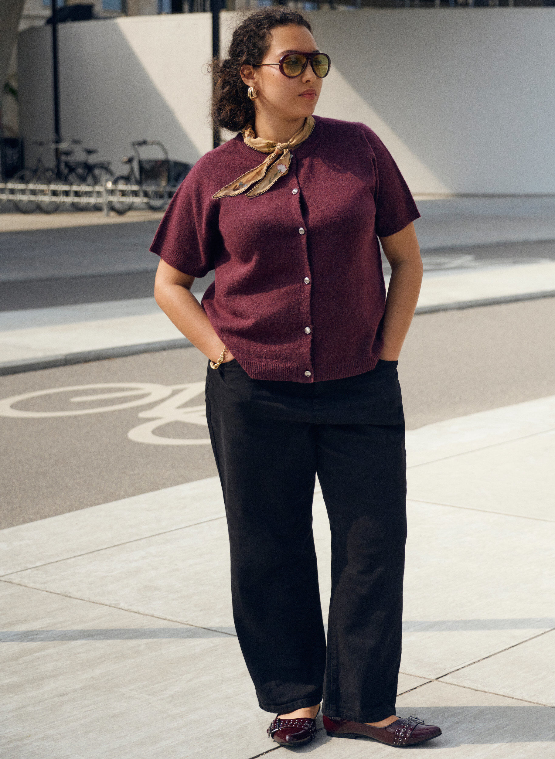 Zizzifashion Knitwear cardigan with short sleeves, Dark Bordeaux, Image image number 0