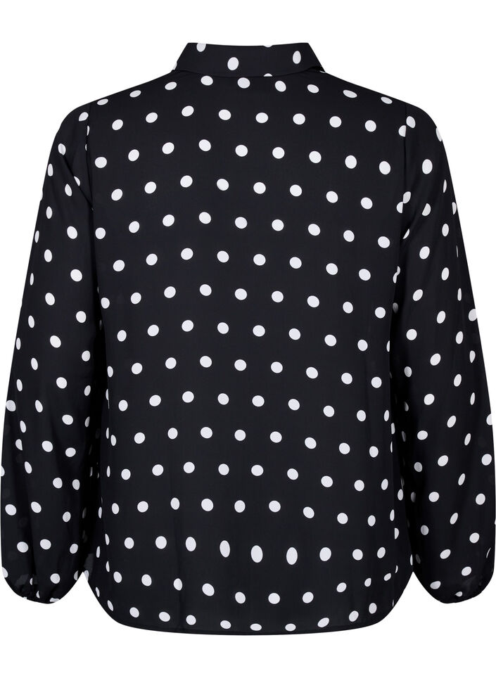 Dotted shirt with ruffles, Black W. White Dot, Packshot image number 1