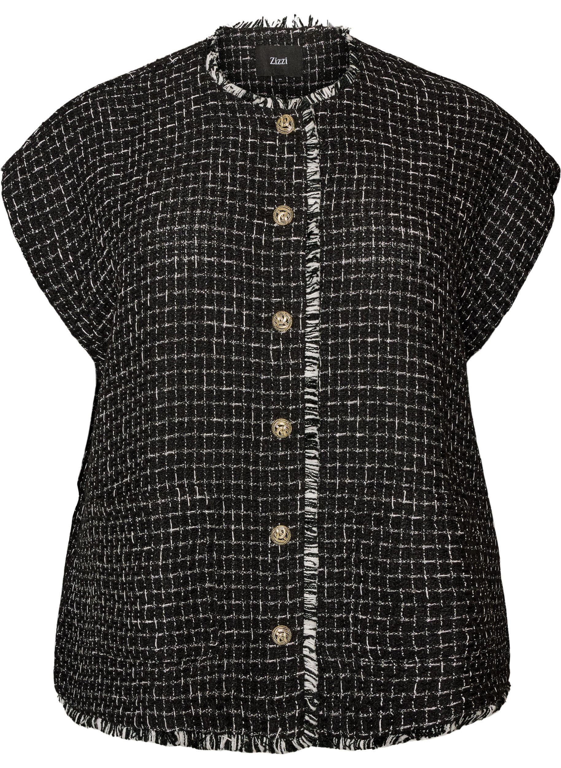 ZizzifashionChecked waistcoat with decorative buttons, Black, Packshot image number 0