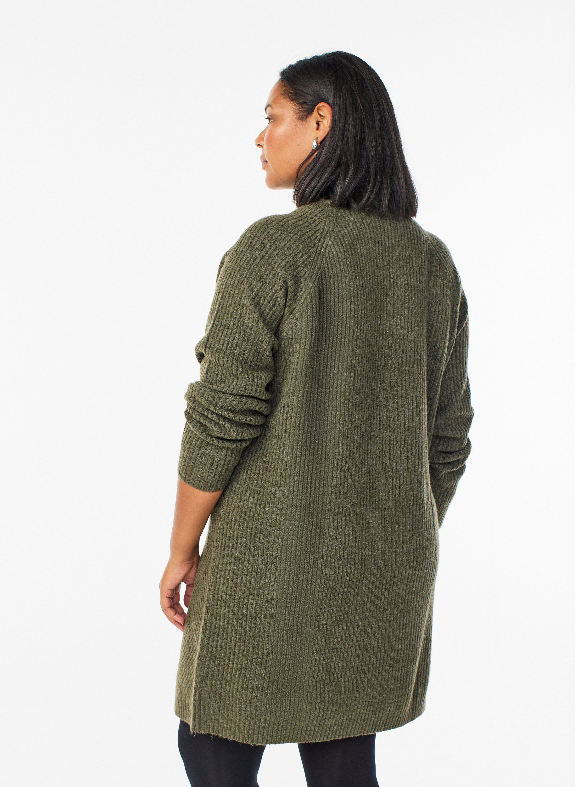 Zizzifashion Knee-length knitted dress with high neck, Green, Model image number 2
