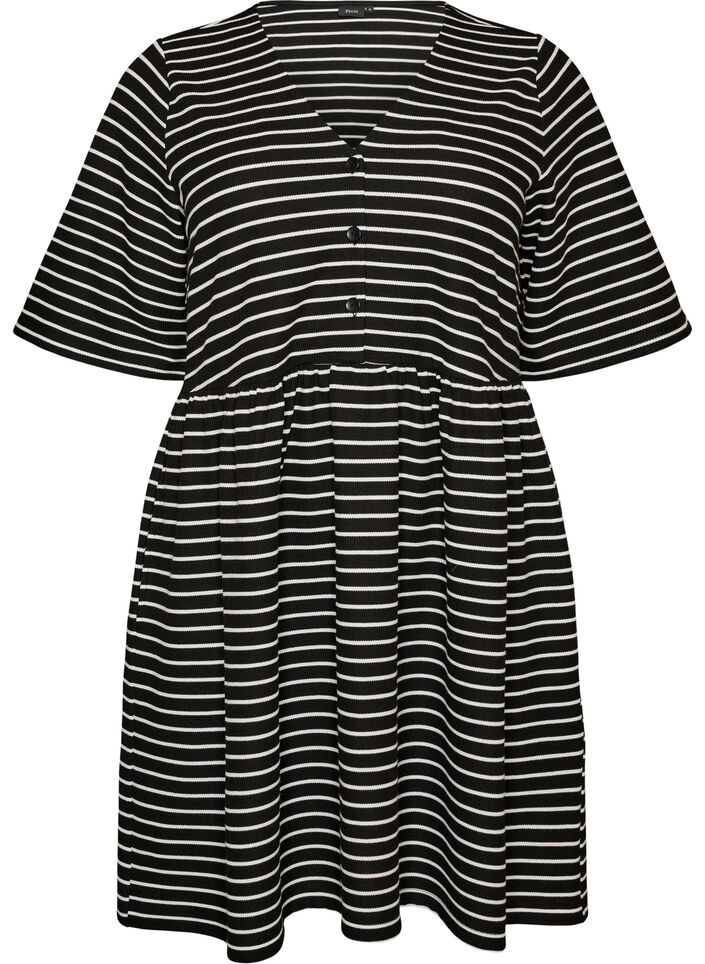 Dress with a ribbed texture and an empire line, White, Packshot image number 0