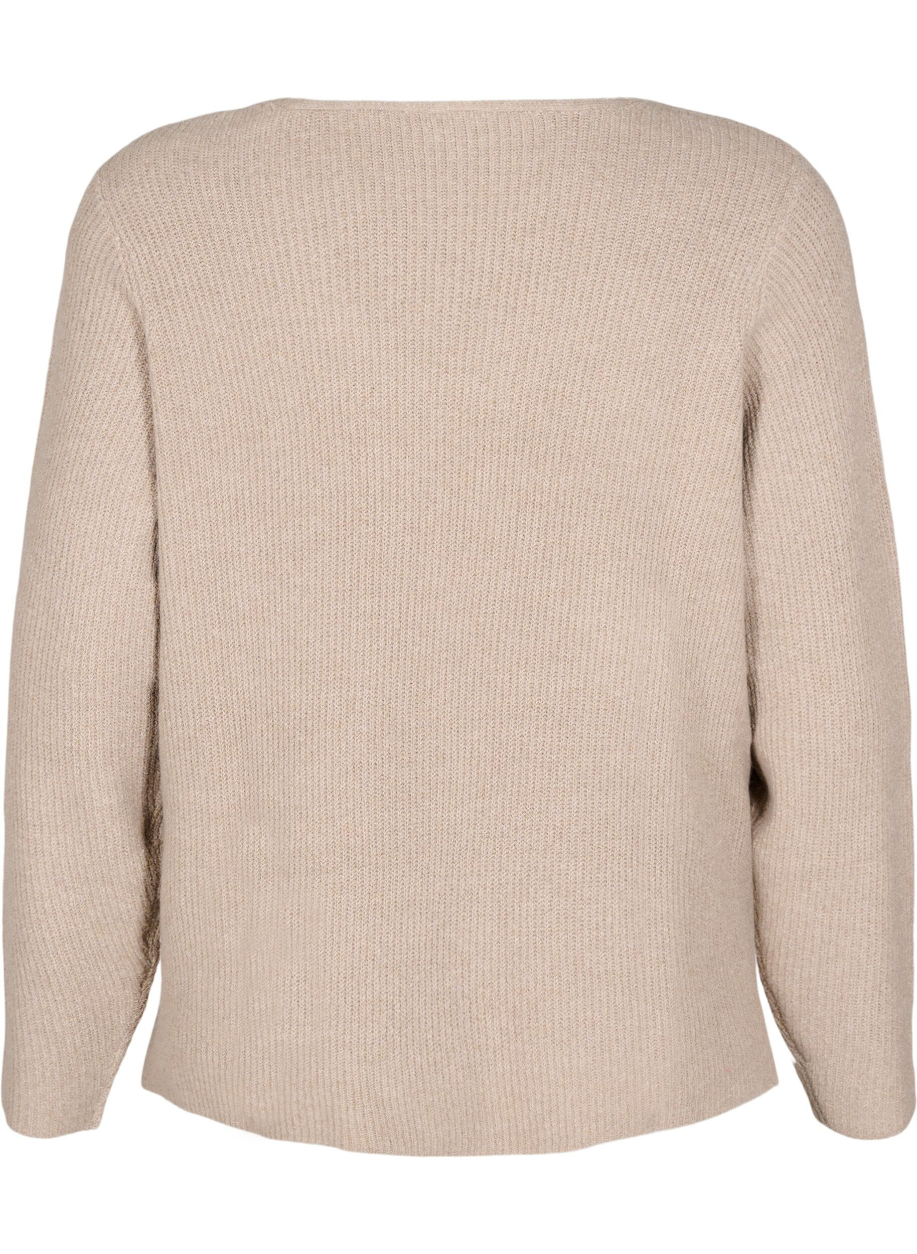 Zizzifashion Knitted blouse with v-neck and long sleeves, Simply T. White Mel., Packshot image number 1