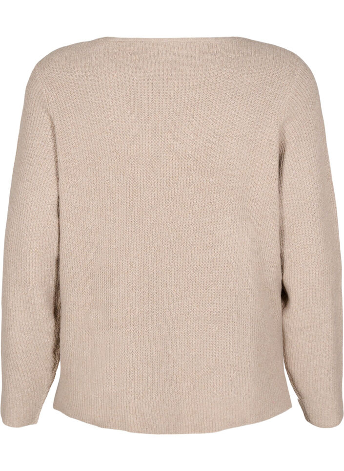 Knitted blouse with v-neck and long sleeves, Simply T. White Mel., Packshot image number 1