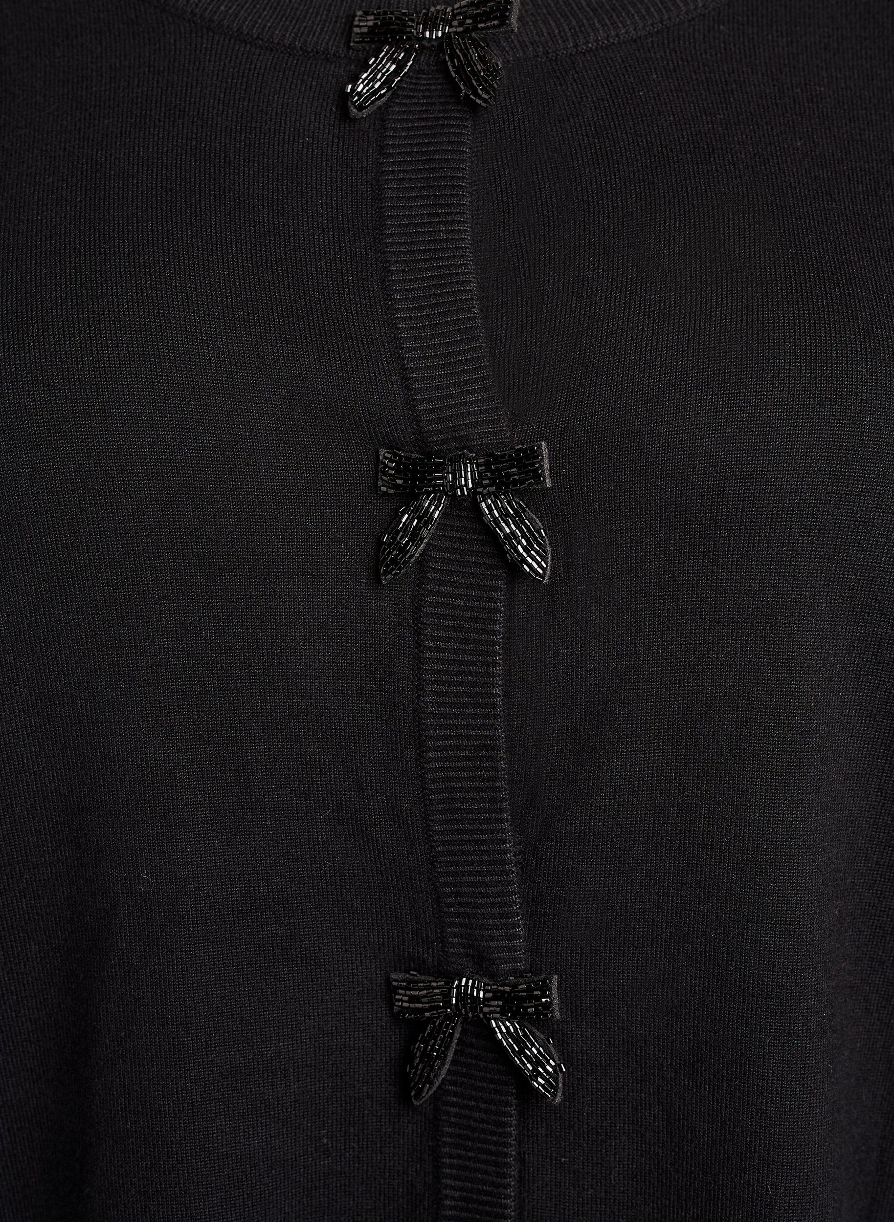 Zizzifashion Cardigan with pearl-embroidered bows and press studs, Black, Packshot image number 2