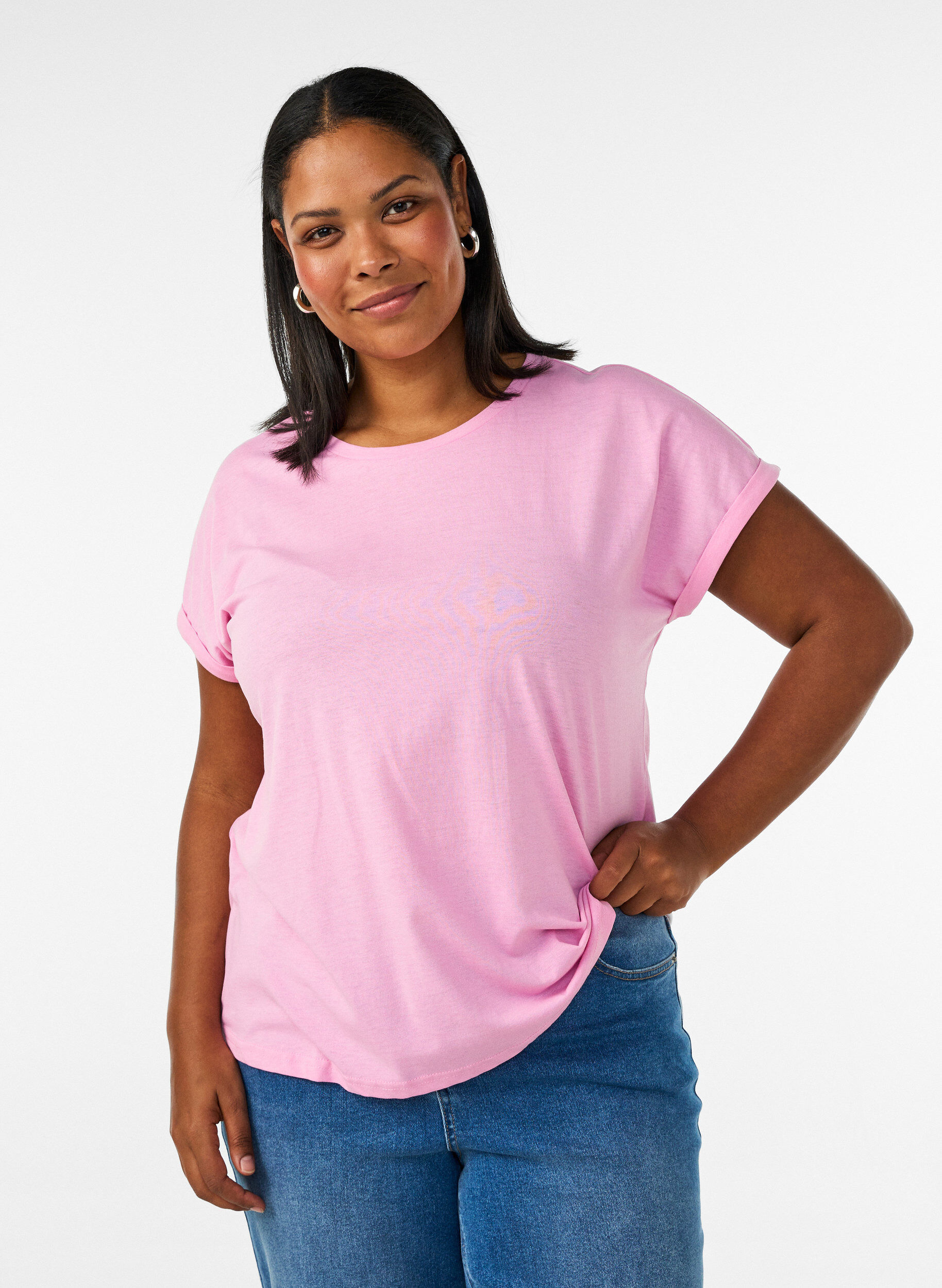 ZizzifashionShort sleeved cotton blend t-shirt, Pink, Model image number 0
