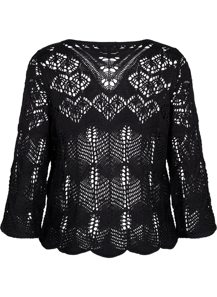 Knitted blouse with lace pattern, Black, Packshot image number 1
