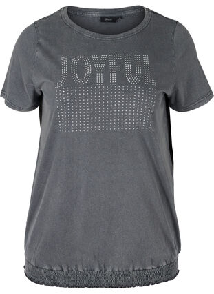 Cotton t-shirt with studs and smocking, Grey Wash, Packshot image number 0