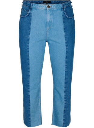 Cropped Vera jeans with colorblock, Blue denim, Packshot image number 0
