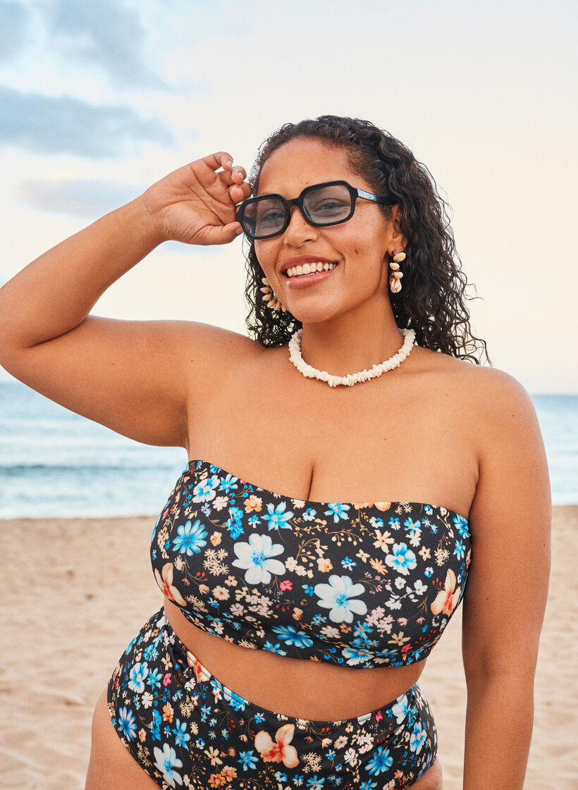 Floral bandeau bikini top, Blue, Image