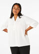 Cotton blouse with broderie anglaise and 3/4 sleeves, Bright White, Model image number 0