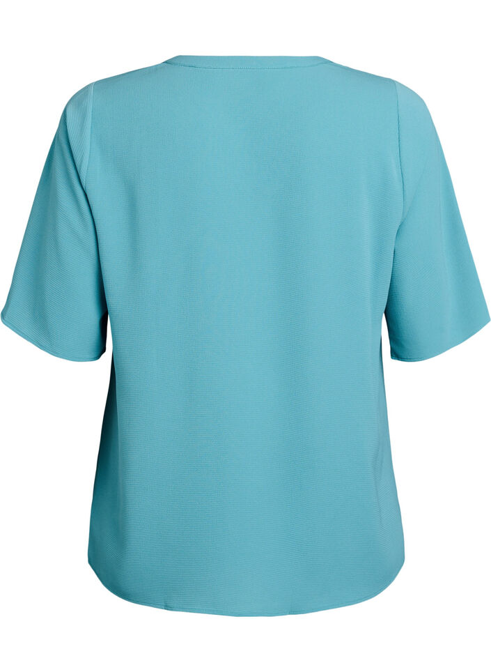 Short-sleeved blouse with V-neck, Green, Packshot image number 1