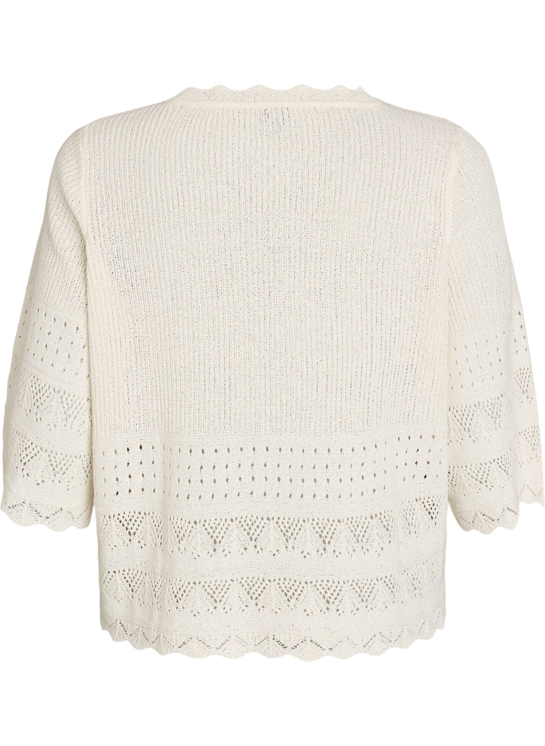 Zizzifashion Knitted blouse with eyelet embroidery and 1/2 sleeves, Vanilla, Packshot image number 1