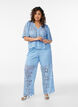 High-waisted lace trousers with straight legs, Blue, Model image number 0