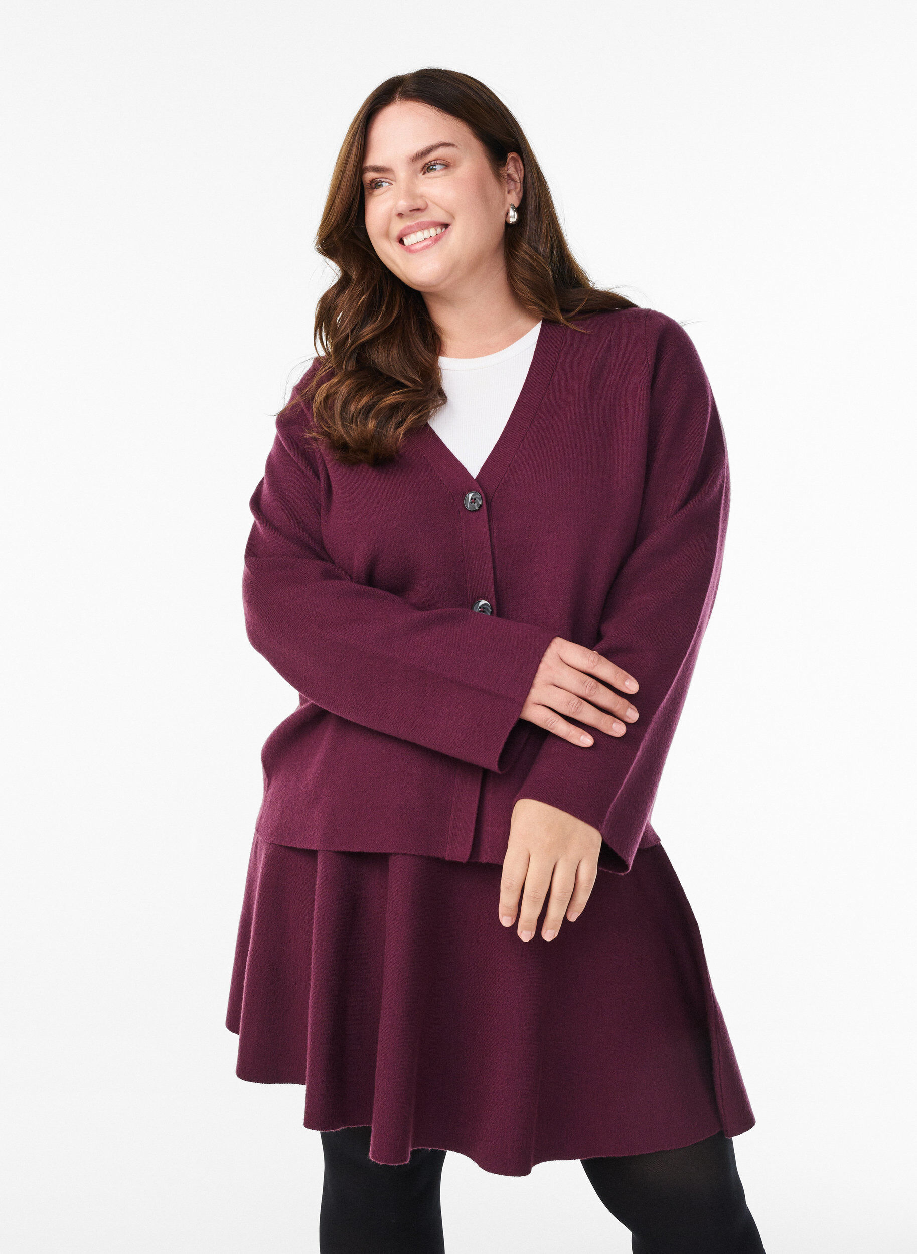 Zizzifashion Short knitted A-line skirt, Dark Bordeaux, Model image number 0