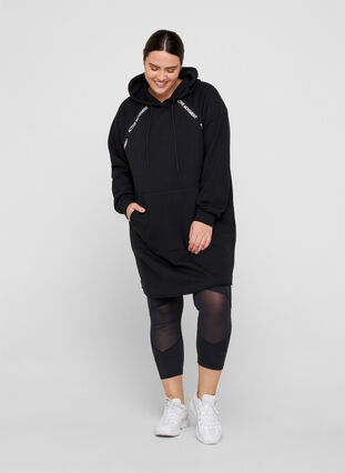 Sweat dress with hood and pocket, Black, Model image number 2