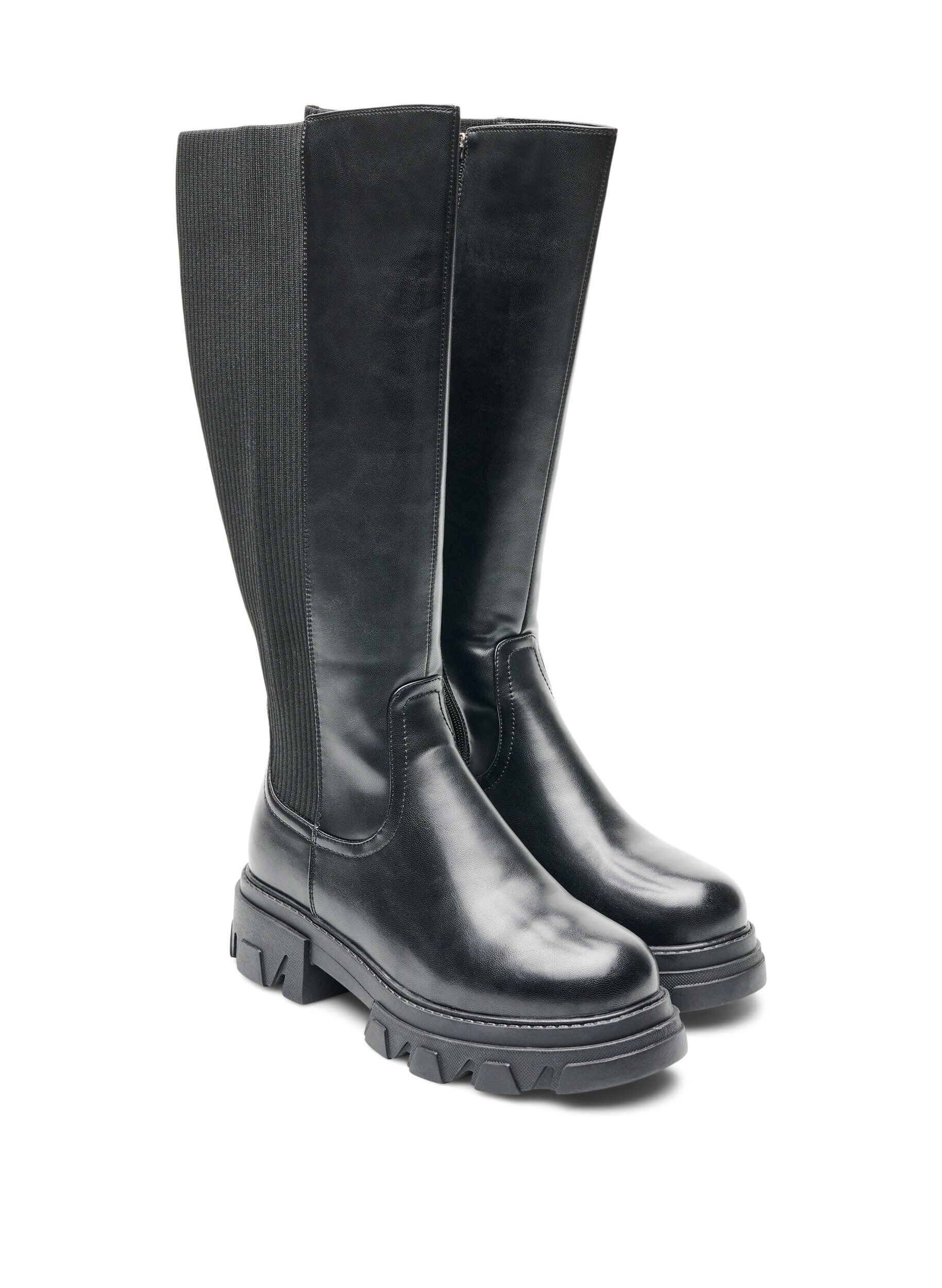 ZizzifashionLong boot with ribbed panels, Black, Packshot image number 1