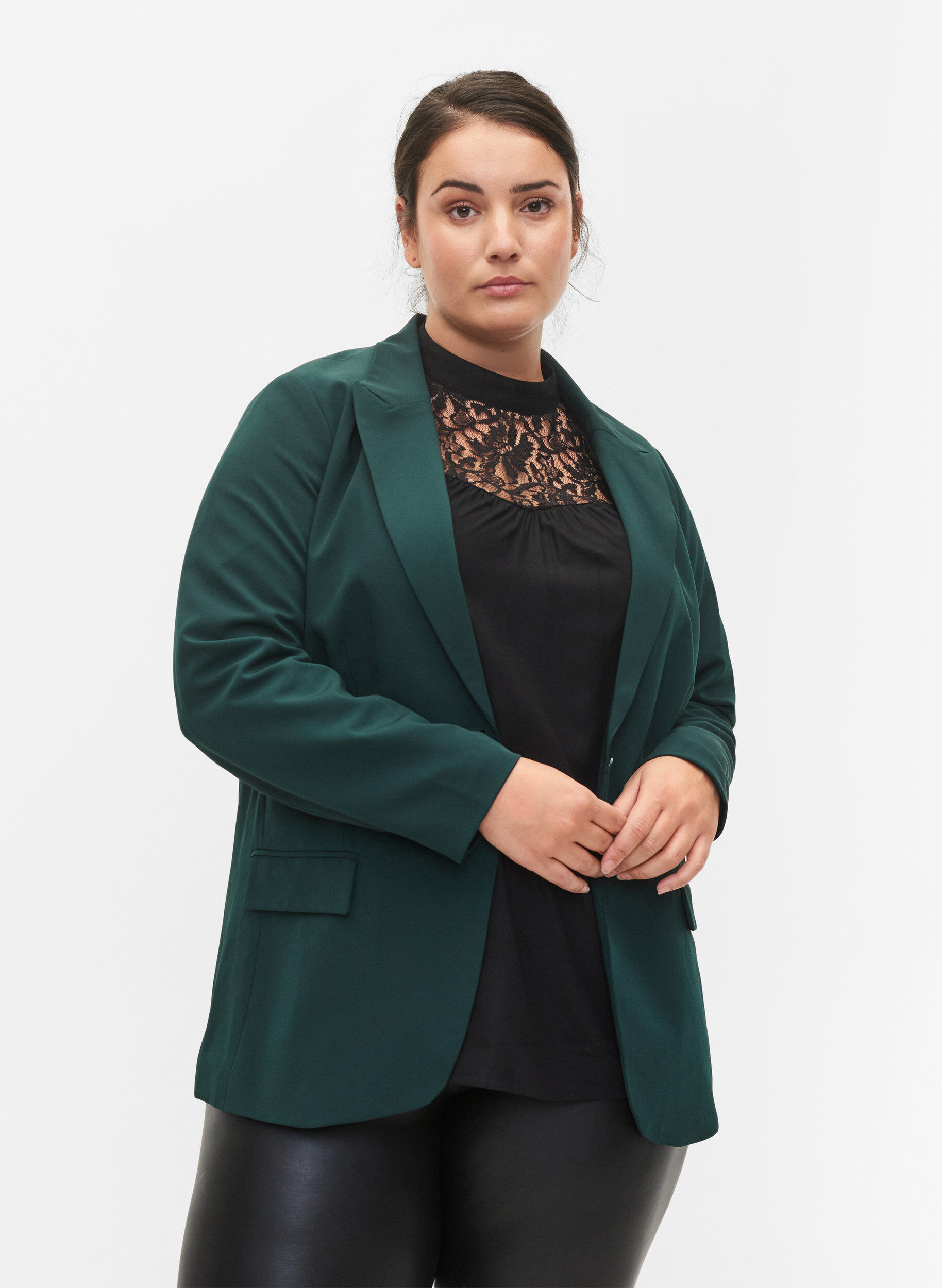Zizzifashion Classic blazer with pockets, Scarab, Model image number 0