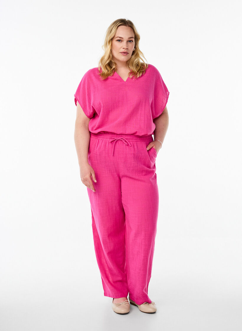 FLASH - Loose blouse with cap sleeves, Pink, Model image number 1