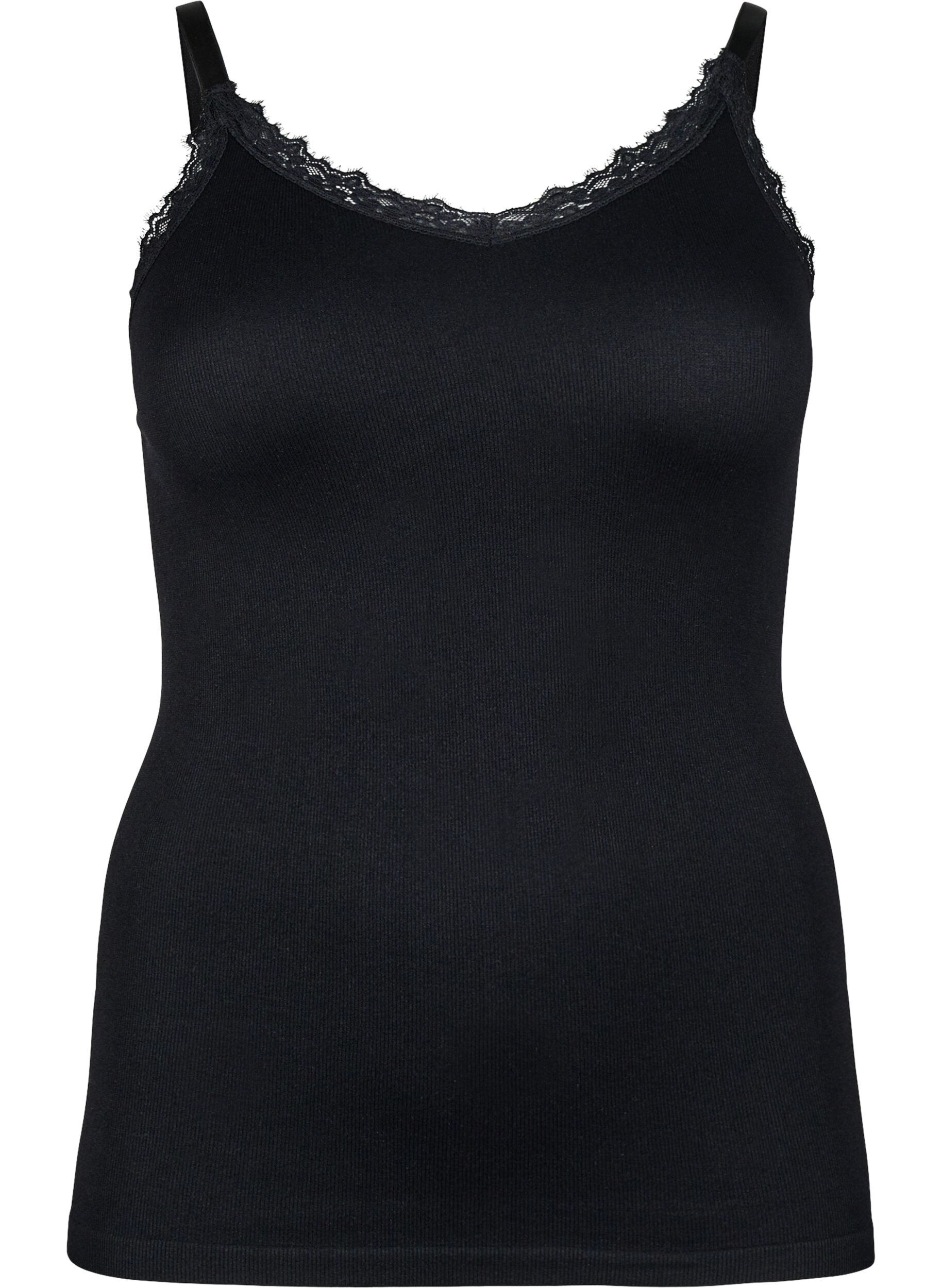 Zizzifashion Seamless top with lace trim, Black, Packshot image number 0