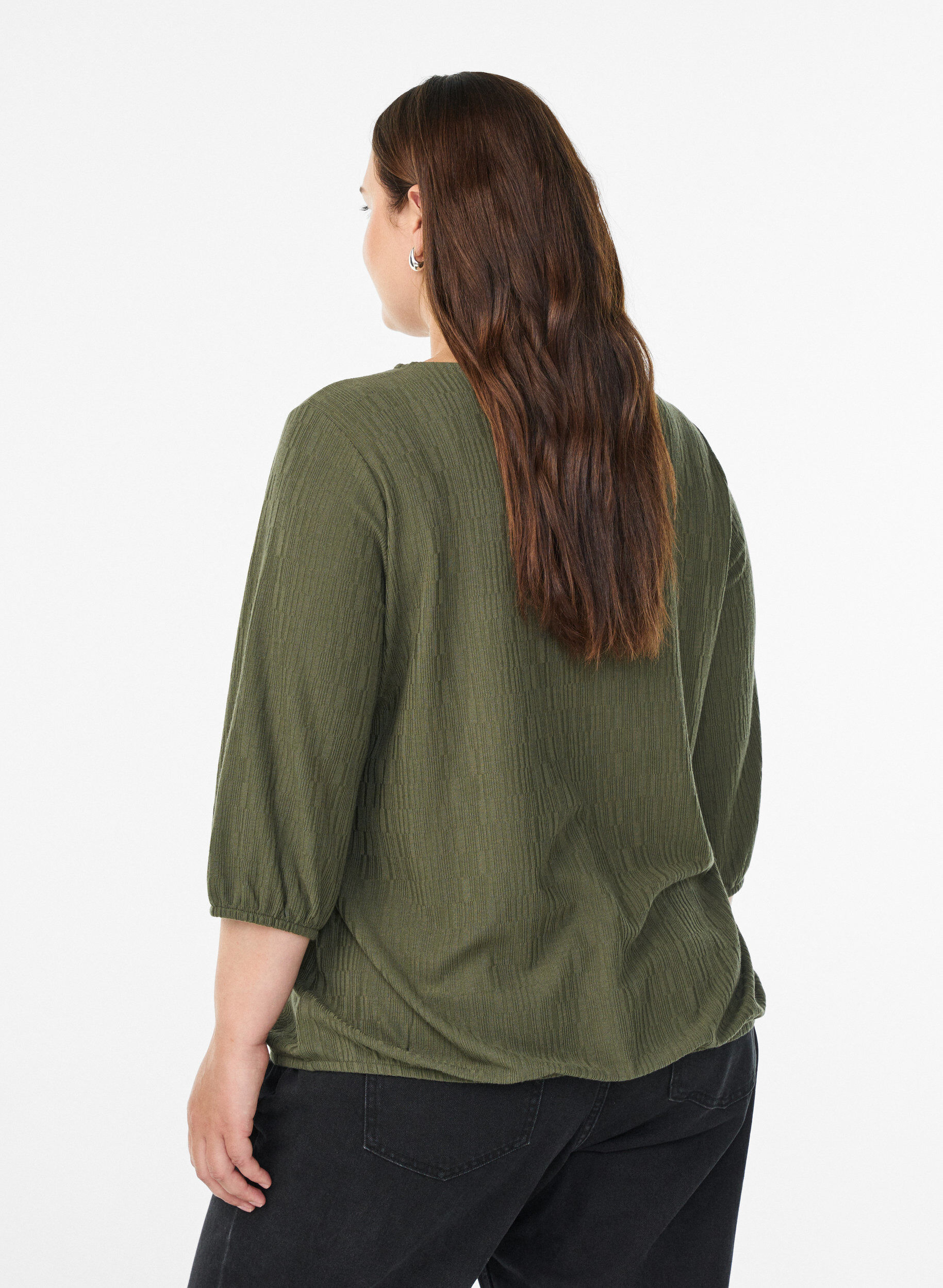 ZizzifashionBlouse with texture and 3/4 sleeves, Green, Model image number 2