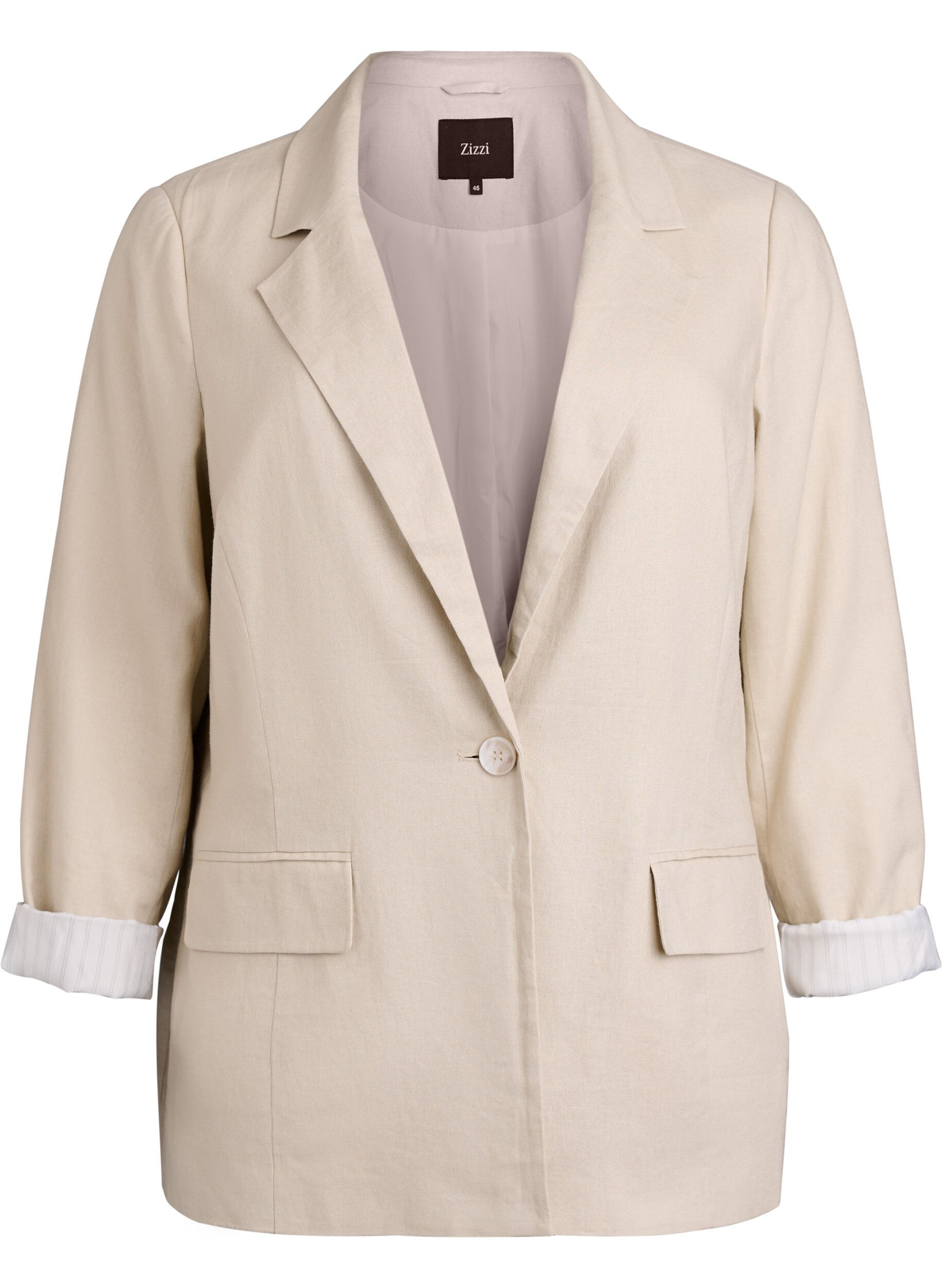 Zizzifashion Blazer in linen and viscose with lapels and pockets, Beige, Packshot image number 0