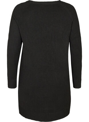 Long-sleeved knitted dress with a round neck, Black, Packshot image number 1