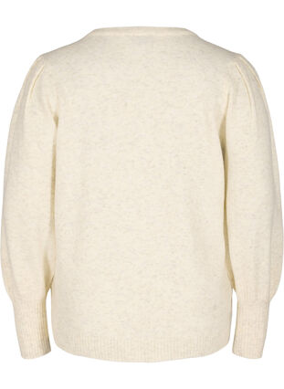 Melange knit sweater with puff sleeves, Cloud Dancer Mel., Packshot image number 1
