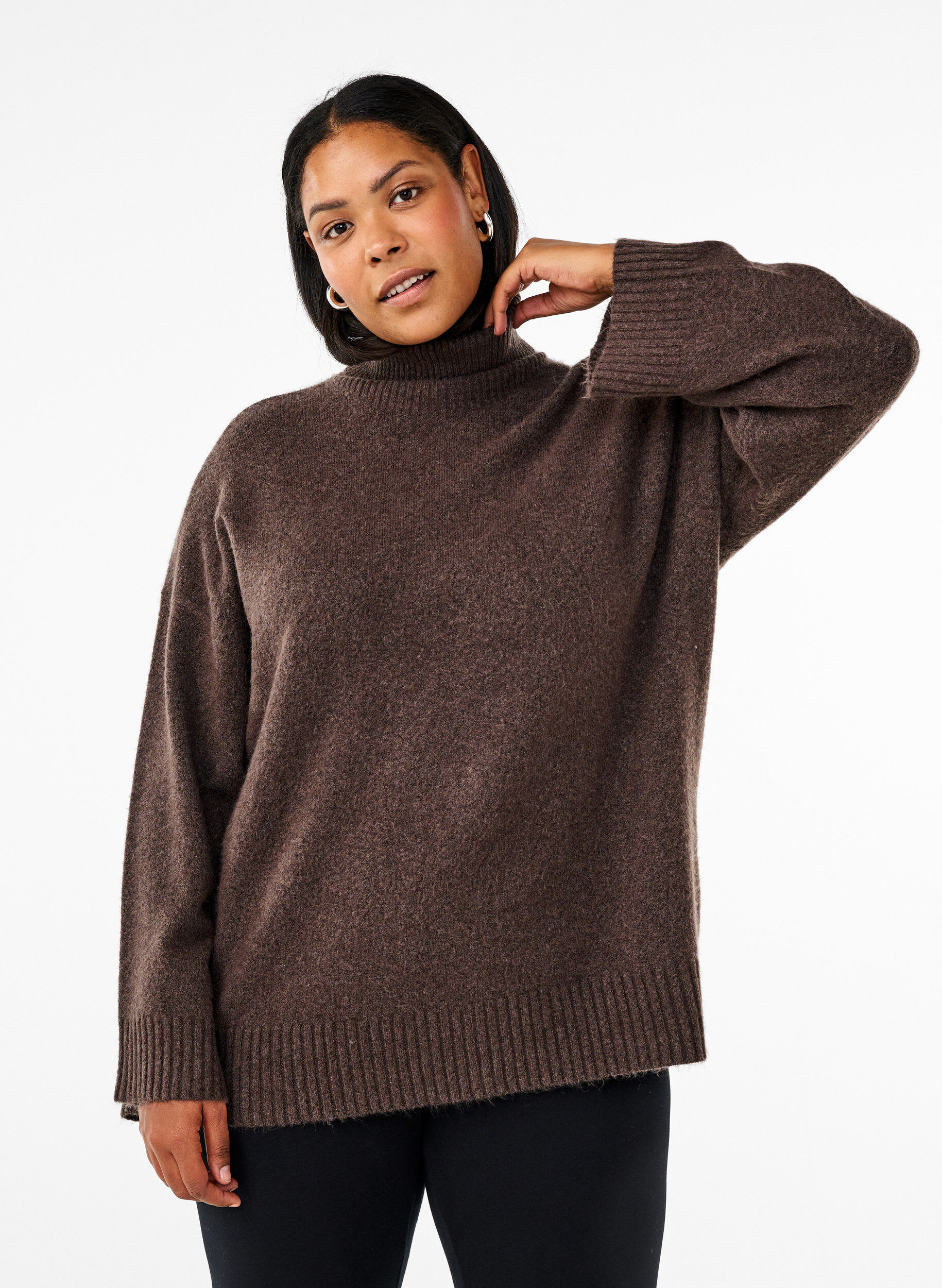 Zizzifashion Knitted turtleneck blouse, Bracken Mel., Model image number 0