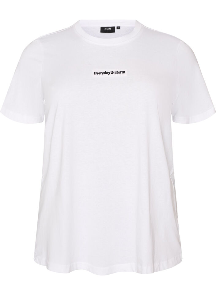 Cotton T-shirt with text badge, White, Packshot image number 0