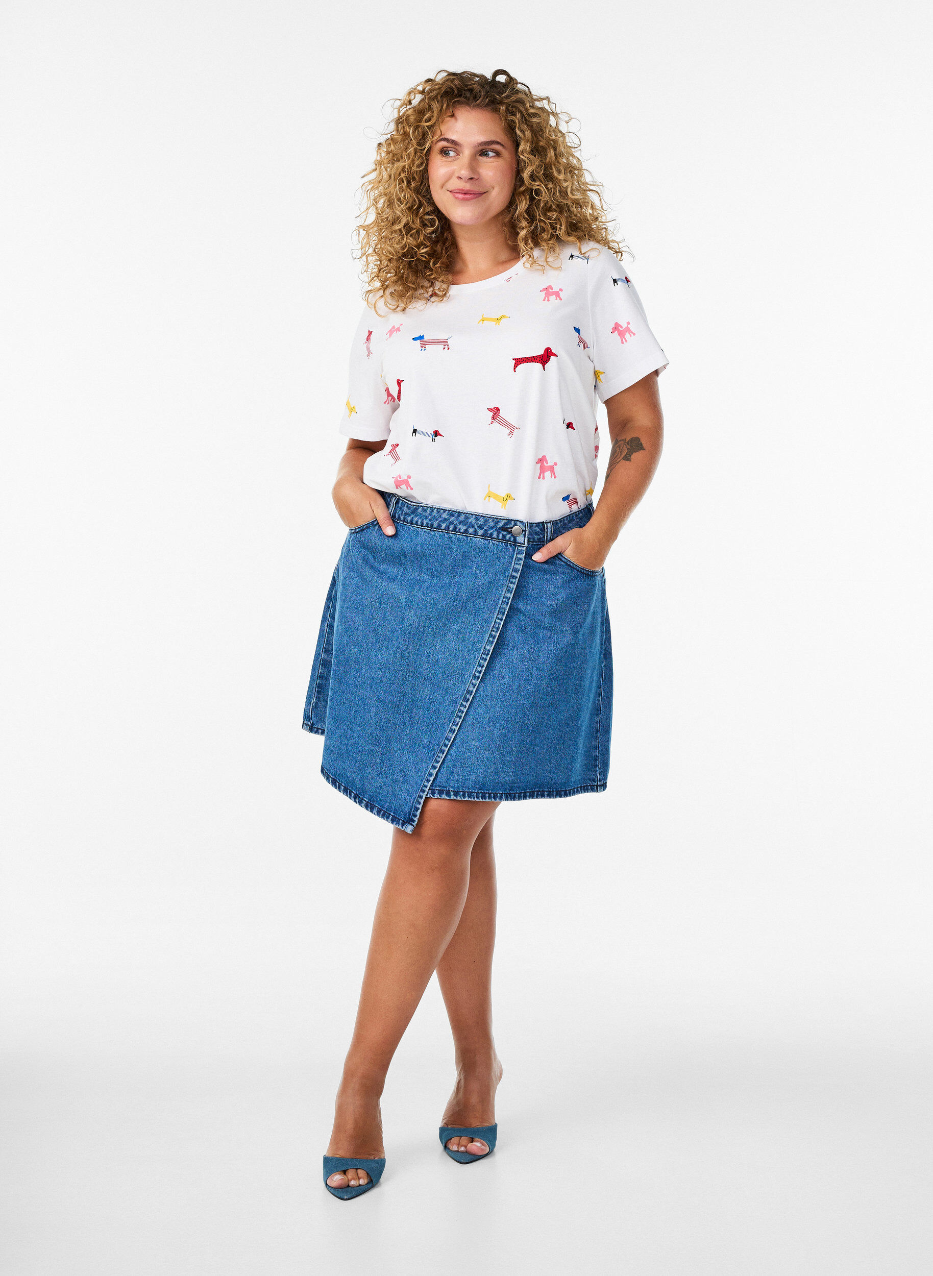 Zizzifashion Cotton T-shirt with dog print, White, Model image number 1