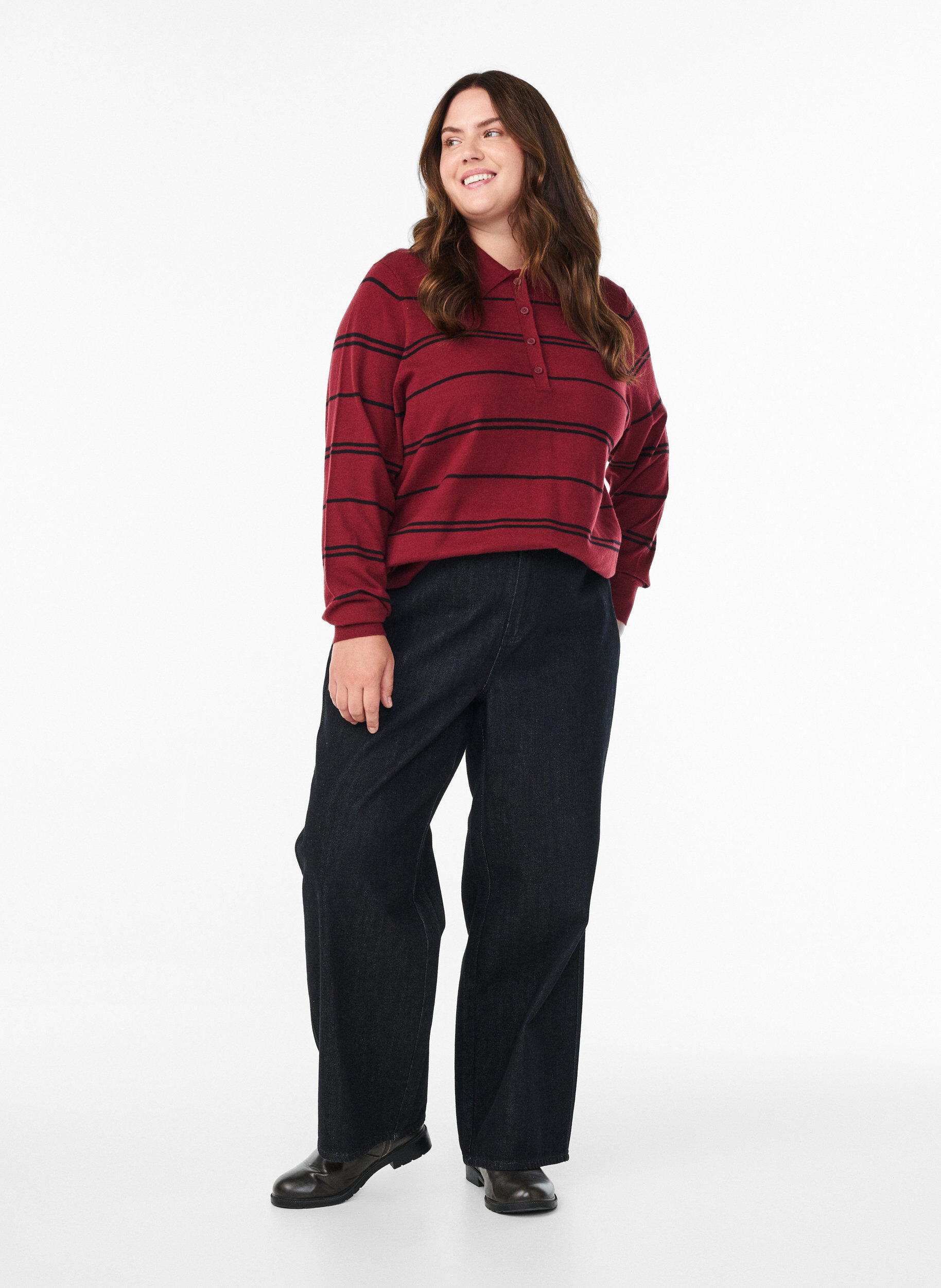 Zizzifashion Knit blouse with collar, Red, Model image number 1