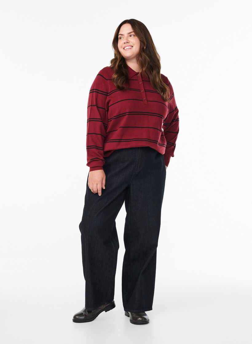 Knit blouse with collar, Red, Model image number 1