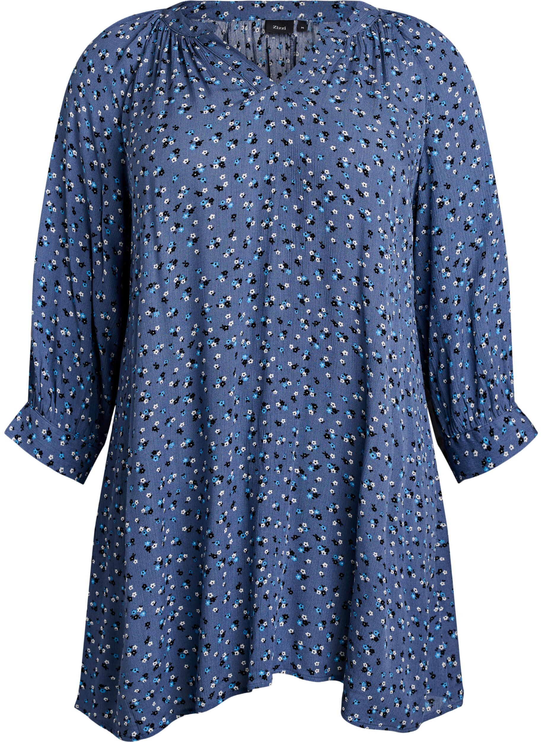 Zizzifashion Tunic with floral print and 3/4 sleeves, Blue, Packshot image number 0